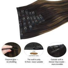Load image into Gallery viewer, DOORES Hair Extensions Seamless Clip in Human Hair, Dark Brown to Chestnut Brown 7pcs 110g 16 Inch,