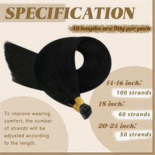 Load image into Gallery viewer, Itip Human Hair Extensions,YoungSee 20inch I Tips Hair Extensions Black Real Human Hair