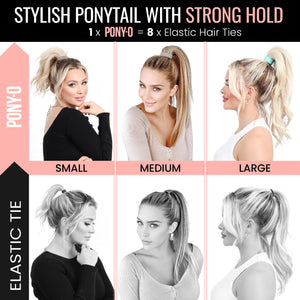 Medium PONY-O for Fine to Normal Hair or Slightly Thick Hair - PONY-O Revolutionary Hair Tie Alternative Ponytail Holders - 2 Pack Black and Dark Blonde Original Patented Hair Styling Accessories