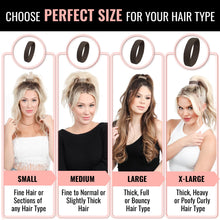 Load image into Gallery viewer, Medium PONY-O for Fine to Normal Hair or Slightly Thick Hair - PONY-O Revolutionary Hair Tie Alternative Ponytail Holders - 2 Pack Black and Dark Blonde Original Patented Hair Styling Accessories