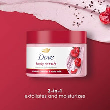 Load image into Gallery viewer, Dove Exfoliating Body Polish Crushed Cherries &amp; Chia Milk Skin Care for Revitalized Skin Formulated with 1/4 Moisturizing Cream 10.5 oz