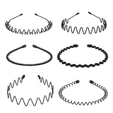 Load image into Gallery viewer, 6 Pieces Metal Headbands Wavy Hairband Spring Hair Hoop Sports Fashion Hair Bands Unisex Black Elastic Non Slip Simple Headwear Accessories
