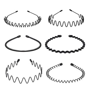 6 Pieces Metal Headbands Wavy Hairband Spring Hair Hoop Sports Fashion Hair Bands Unisex Black Elastic Non Slip Simple Headwear Accessories