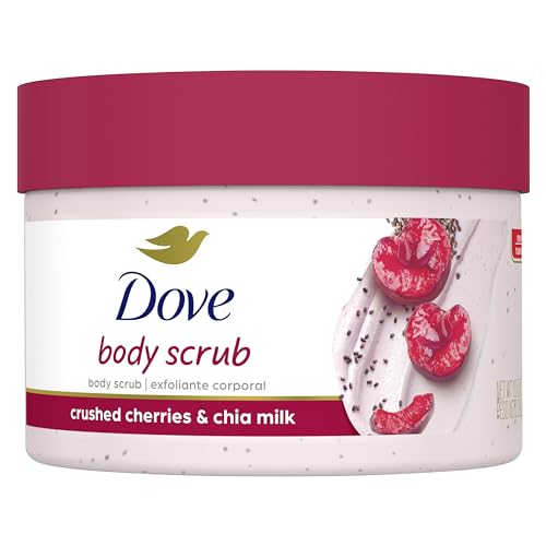 Dove Exfoliating Body Polish Crushed Cherries & Chia Milk Skin Care for Revitalized Skin Formulated with 1/4 Moisturizing Cream 10.5 oz