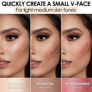 FOCALLURE 3 Pcs Cream Contour Sticks,Shades with Highlighter & Bronzer & Blush,Non-greasy and Waterproof Contouring Pen,Easy to Sculpt the Face and Create a Lightweight Finishing Makeup,LIGHT-MEDIUM