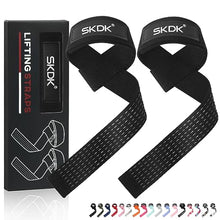 Load image into Gallery viewer, SKDK Cotton Hard Pull Wrist Lifting Straps Grips Band-Deadlift Straps with Neoprene Cushioned Wrist Padded and Anti-Skid Silicone - for Weightlifting, Bodybuilding, Xfit, Strength Training (Black)