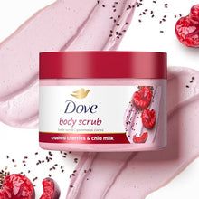 Cargar imagen en el visor de la galería, Dove Exfoliating Body Polish Crushed Cherries &amp; Chia Milk Skin Care for Revitalized Skin Formulated with 1/4 Moisturizing Cream 10.5 oz