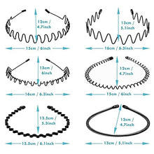 Load image into Gallery viewer, 6 Pieces Metal Headbands Wavy Hairband Spring Hair Hoop Sports Fashion Hair Bands Unisex Black Elastic Non Slip Simple Headwear Accessories