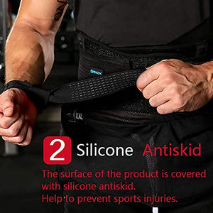 SKDK Cotton Hard Pull Wrist Lifting Straps Grips Band-Deadlift Straps with Neoprene Cushioned Wrist Padded and Anti-Skid Silicone - for Weightlifting, Bodybuilding, Xfit, Strength Training (Black)