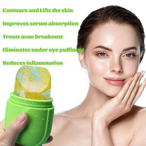 IMEASY Ice Roller for Face and Eye, Upgrated Ice Face Roller,Facial Beauty Ice Roller Skin Care Tools, Ice Facial Cube, Gua Sha Face Massage, Silicone Ice Mold for Face Beauty (Green)
