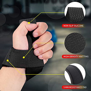 SKDK Cotton Hard Pull Wrist Lifting Straps Grips Band-Deadlift Straps with Neoprene Cushioned Wrist Padded and Anti-Skid Silicone - for Weightlifting, Bodybuilding, Xfit, Strength Training (Black)