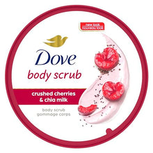 Load image into Gallery viewer, Dove Exfoliating Body Polish Crushed Cherries &amp; Chia Milk Skin Care for Revitalized Skin Formulated with 1/4 Moisturizing Cream 10.5 oz