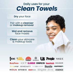 Clean Skin Club Clean Towels XL, 100% USDA Biobased Face Towel, Disposable Face Towelette, Makeup Remover Dry Wipes, Ultra Soft, 50 Ct, 1 Pack