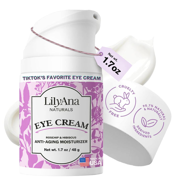 LilyAna Naturals Eye Cream for Dark Circles and Puffiness, Under Eye Cream for Wrinkles and Bags, Anti Aging Eye Cream helps Improve Dryness; for Sensitive Skin - 1.7 oz - Made in USA