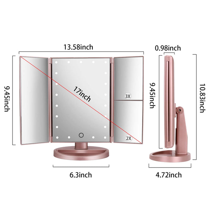 deweisn Dresser Mount Tri-Fold Lighted Vanity Mirror with 21 LED Lights