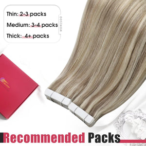 Moresoo Tape in Hair Extensions Human Hair Blonde Highlighted Tape in Extensions Light Brown Mixed with Blonde Hair Extensions Real Human Hair Tape in Remy Extensions 16 Inch #P9A/60 20pcs 50g
