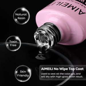 AIMEILI Gel Nail Polish No Wipe Top and Base Coat Set