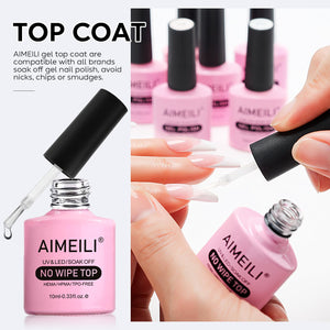 AIMEILI Gel Nail Polish No Wipe Top and Base Coat Set