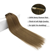 Cargar imagen en el visor de la galería, DOORES Hair Extensions Clip in Human Hair, Medium Brown 16 Inch 7pcs 120g