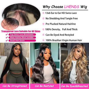 LHENDS 28 Inch 13x6 Body Wave Lace Front Wigs Human Hair Pre Plucked Glueless Wigs Human Hair