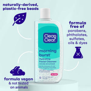 Clean & Clear Morning Burst Oil-Free Hydrating Facial Cleanser with BHA, Cucumber & Aloe Extracts, Face Wash Gently Removes Oil & Pore Clogging Impurities, 8 fl. oz