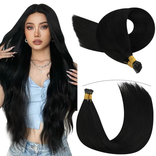 Itip Human Hair Extensions,YoungSee 20inch I Tips Hair Extensions Black Real Human Hair