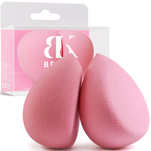 BEAKEY Flat Duo Patented Makeup Sponge Set of 2, Latex Free Pink Beauty Sponge for Foundation and Powder Application, Soft Blending Sponge, Large Flat Design, Beauty Gift for Makeup Lovers