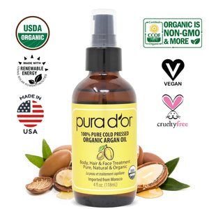 PURA D'OR Organic Moroccan Argan Oil (4oz / 118mL)