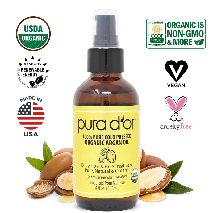 PURA D'OR Organic Moroccan Argan Oil (4oz / 118mL)