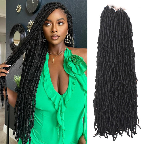 24 Inch 7Packs New Faux Locs Goddess Curly Wavy Crochet Braids Hair 126Strands Natural Black Synthetic Most Natural Soft Locs Crochet Dreadlock Hair Extensions for Woman (24 Inch, 1B#)