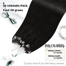 Cargar imagen en el visor de la galería, Moresoo Micro Link Hair Extensions Real Human Hair Black Microlink Hair Extensions Off Black Micro Loop Human Hair Extensions