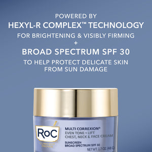 RoC Multi Correxion 5 in 1 Chest, Neck, and Face Moisturizer Cream with SPF 30, for Neck Firming and Wrinkles, Vitamin E & Shea Butter, Oil Free Skin Care, 1.7 Ounces