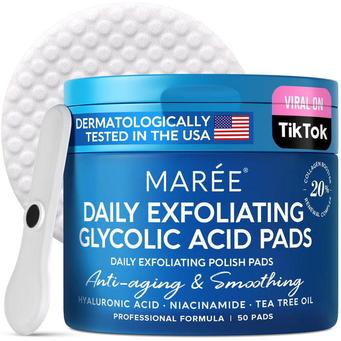 MAREE Facial Polish - Glycolic Acid Peel Pads For Face With Tea Tree Oil