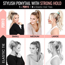 Load image into Gallery viewer, Medium PONY-O for Fine to Normal Hair or Slightly Thick Hair - PONY-O Revolutionary Hair Tie Alternative Ponytail Holders - 2 Pack Black and Dark Blonde Original Patented Hair Styling Accessories