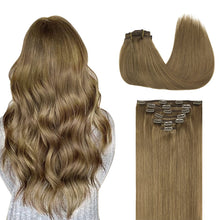 Cargar imagen en el visor de la galería, DOORES Hair Extensions Clip in Human Hair, Medium Brown 16 Inch 7pcs 120g