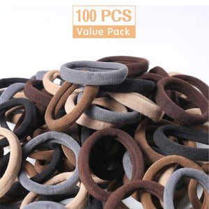 100 Pcs Thick Seamless Brown Hair Ties, Ponytail Holders Hair Accessories No Damage for Thick Hair (Natural Colors)