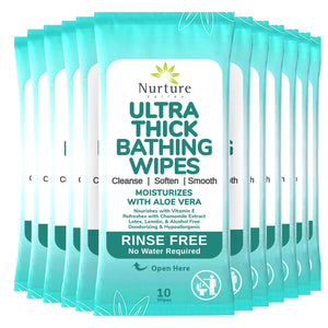 Nurture XL Ultra Thick Body Wipes for Adults w/Aloe | 120 Extra Large Disposable Cloth Wet Cleansing No Rinse Bathing Washcloths, Waterless Shower