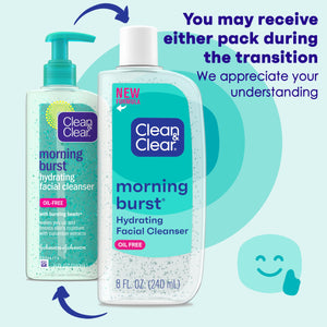 Clean & Clear Morning Burst Oil-Free Hydrating Facial Cleanser with BHA, Cucumber & Aloe Extracts, Face Wash Gently Removes Oil & Pore Clogging Impurities, 8 fl. oz